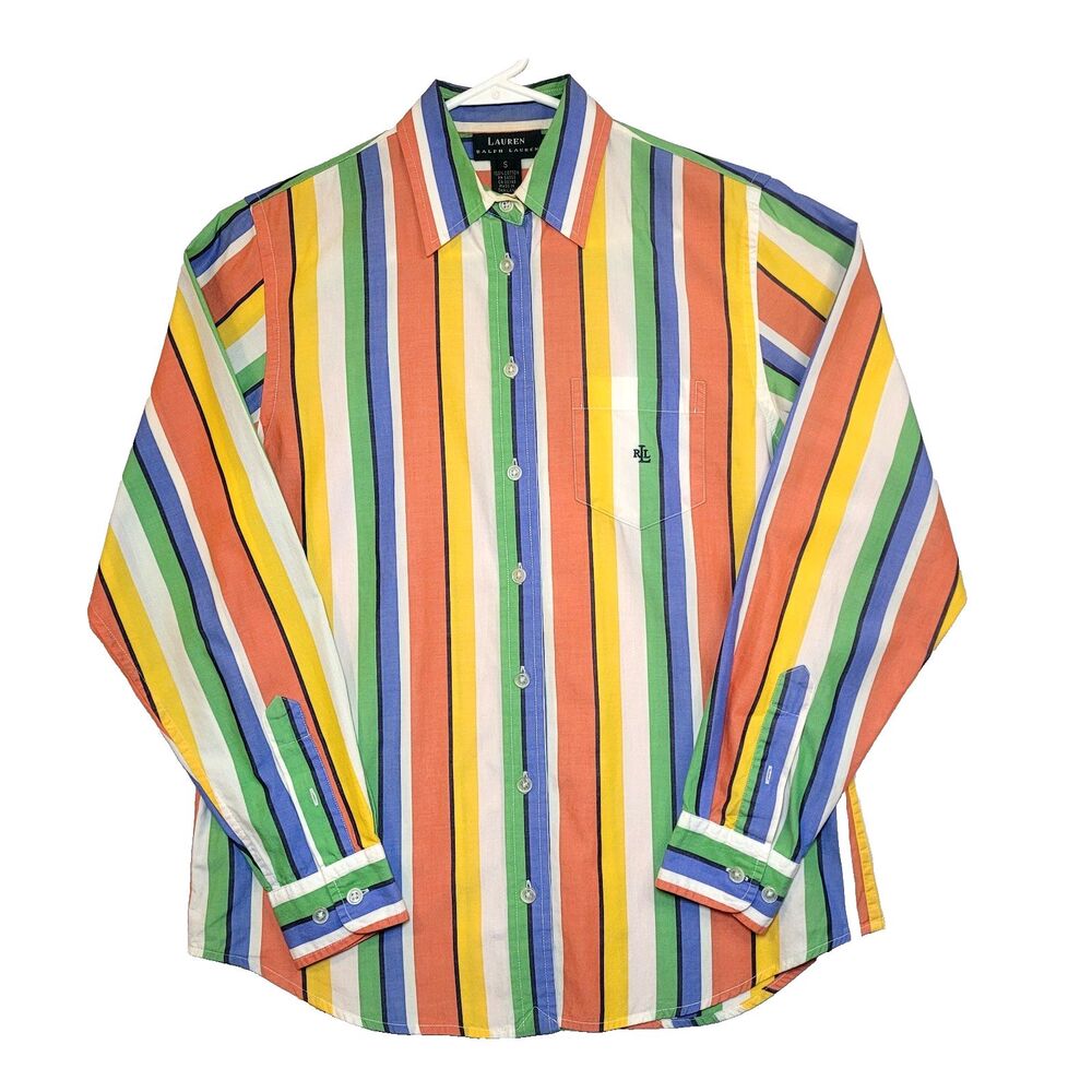 Lauren Ralph Lauren VNTG Women's Small Multicolor Striped Button-Up 100% Cotton